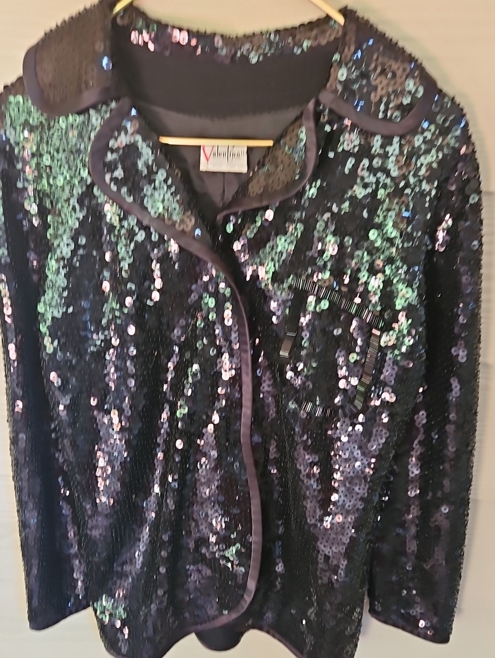 Valentina Black Sequin Blazer with Iridescent Green & Purple Shine